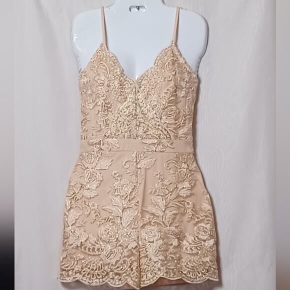 PARISIAN Blush Embroidered Lace Adjustable Straps Romper. 6 - Picture 1 of 16